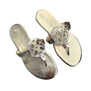 Tory Burch Miller Soft Metallic Gold Sandal Flats Flip Flop Thong Womens 7.5
